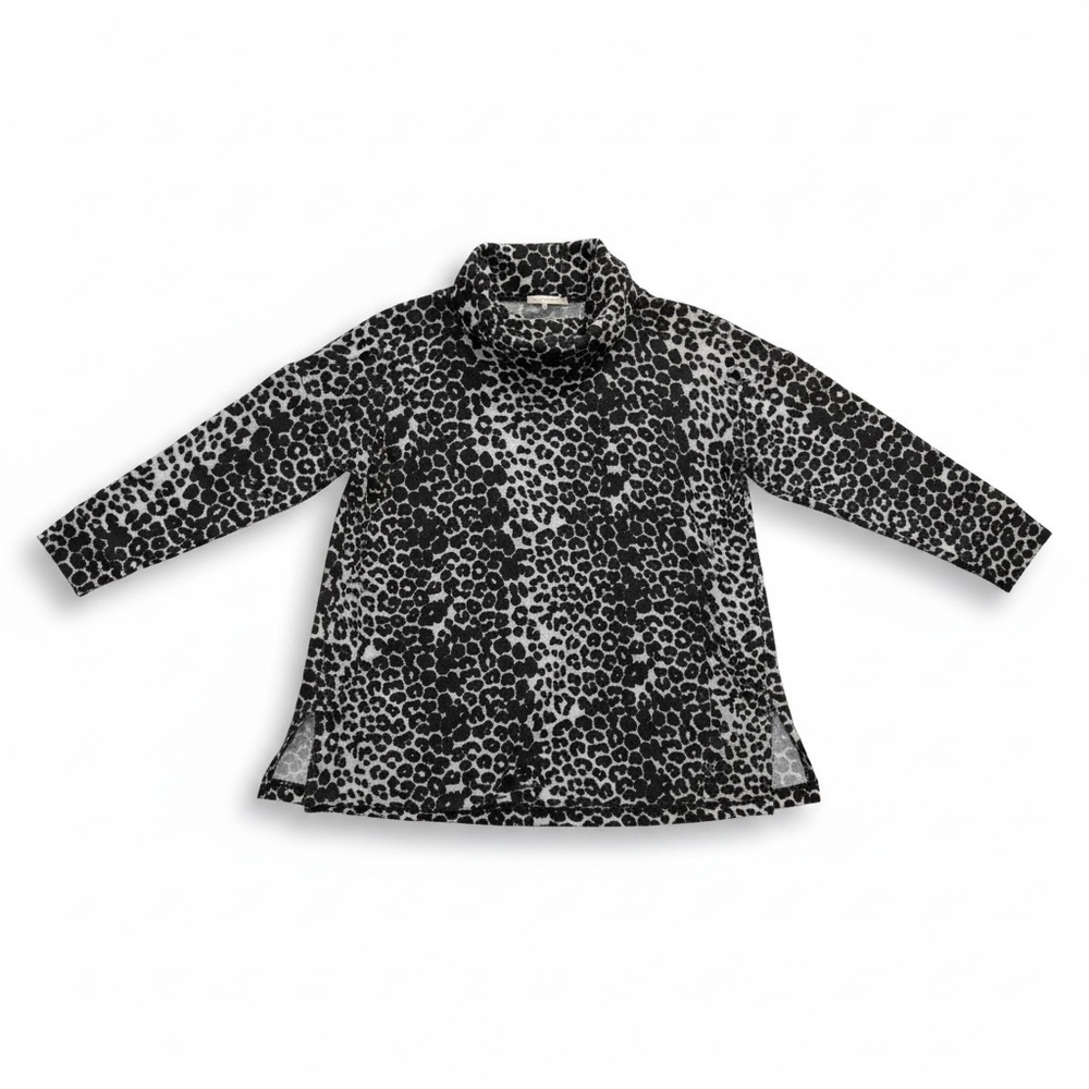 Soft Surroundings Zip Cowl Neck Sweater - Black and Gray Animal Print - Picture 3 of 11